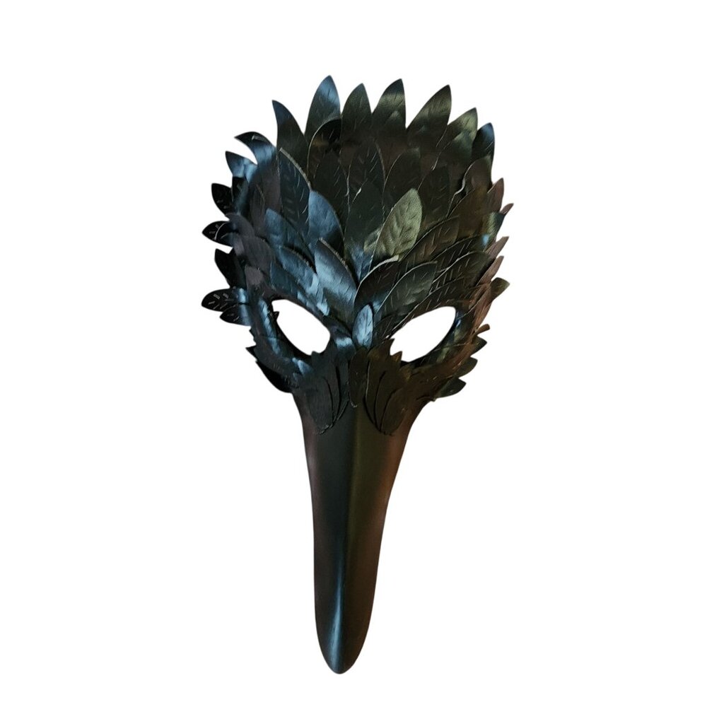 Black Faux Leather Bird Mask With Feather Design For Costume Party Or Halloween